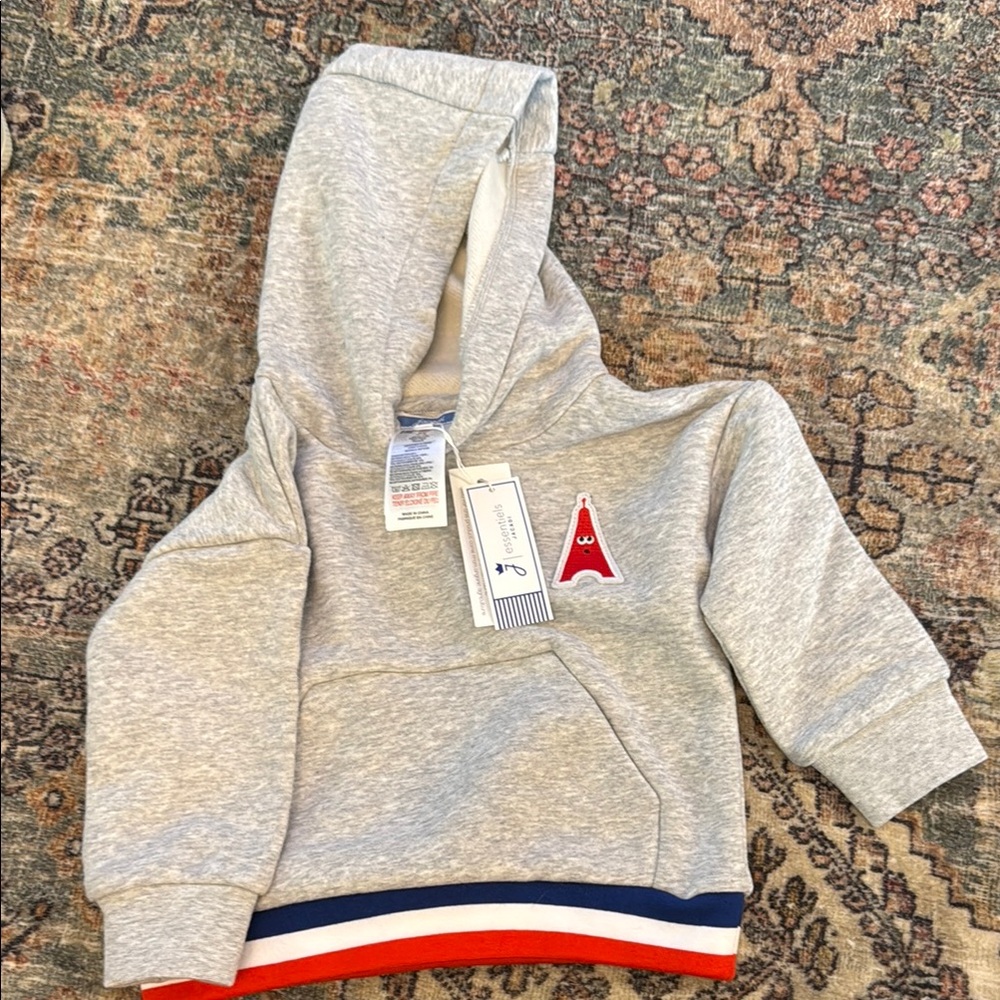 Jacadi Paris baby 18 months Gray Hoodie with Red and Blue Accents